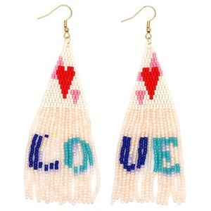 New L-O-V-E Beaded Fringe Earrings
